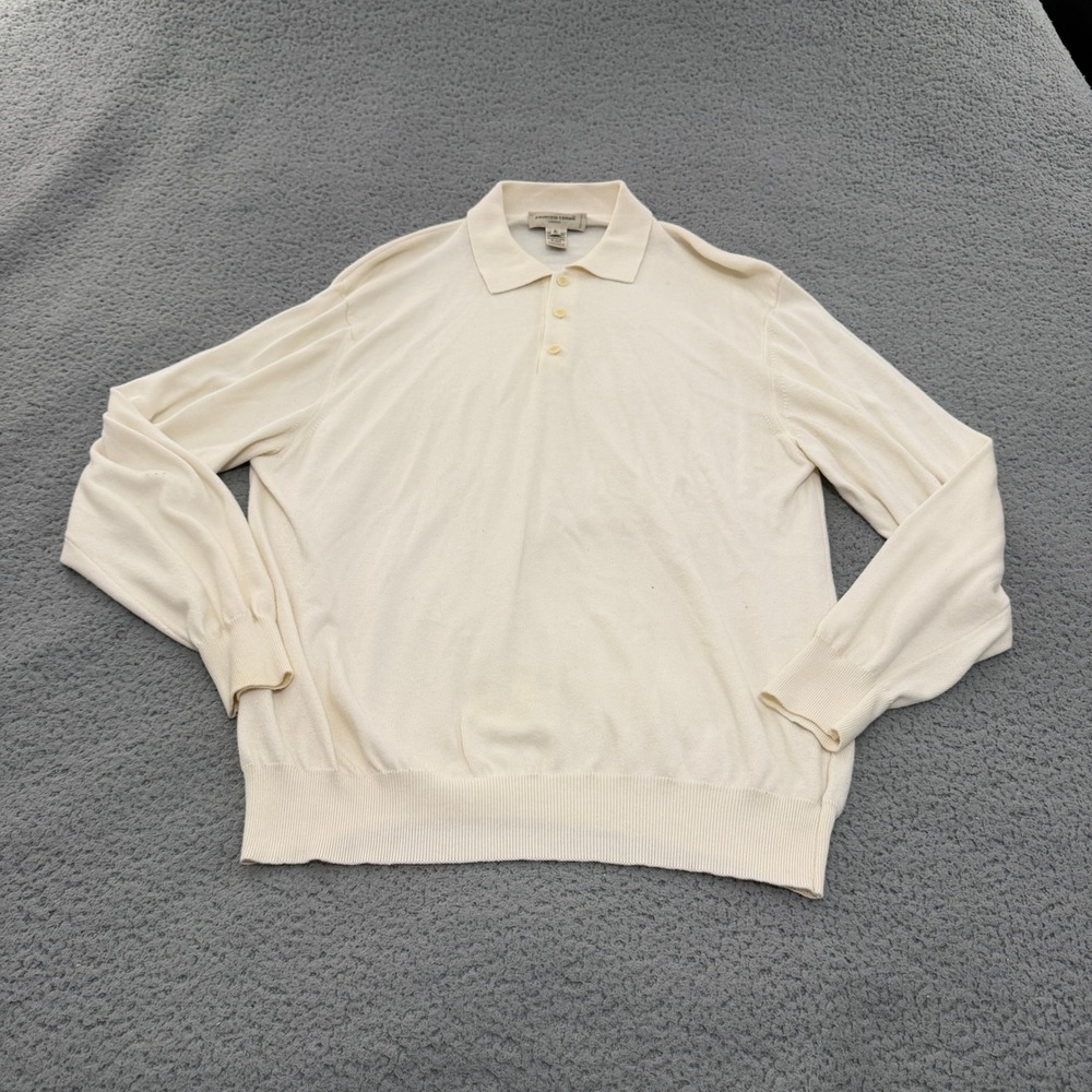 Pronto Uomo Firenze Polo Sweater Mens Large Cream Cotton Blend Long Sleeve Italy